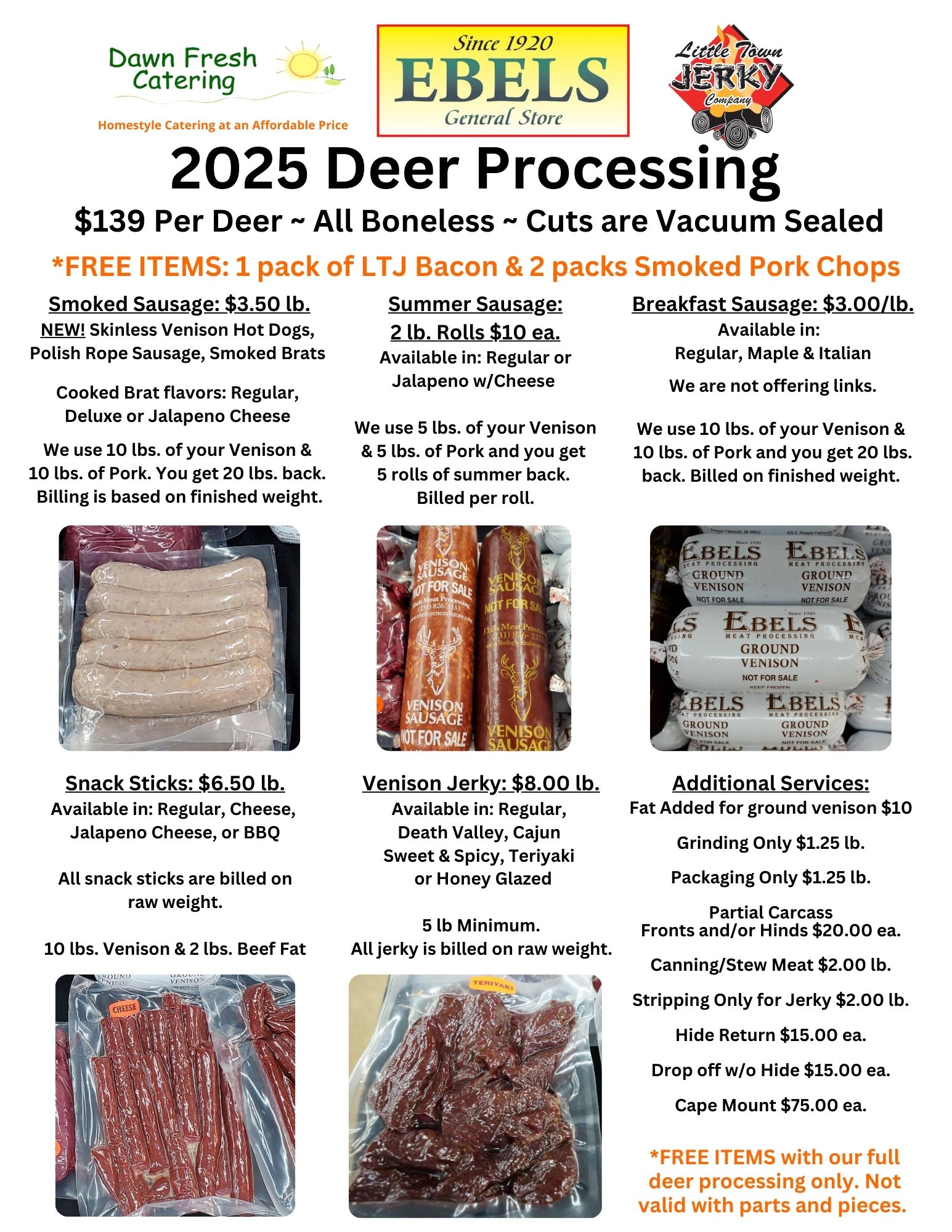 2025 Deer Processing $139 rev 9-8 deer processing near me, venison, deer, hunting, jerky